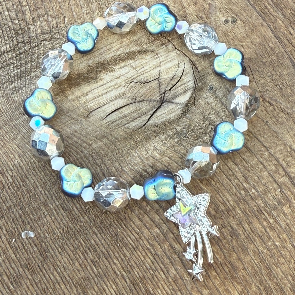 The Silver and Blue Beaded Star Charm Bracelet